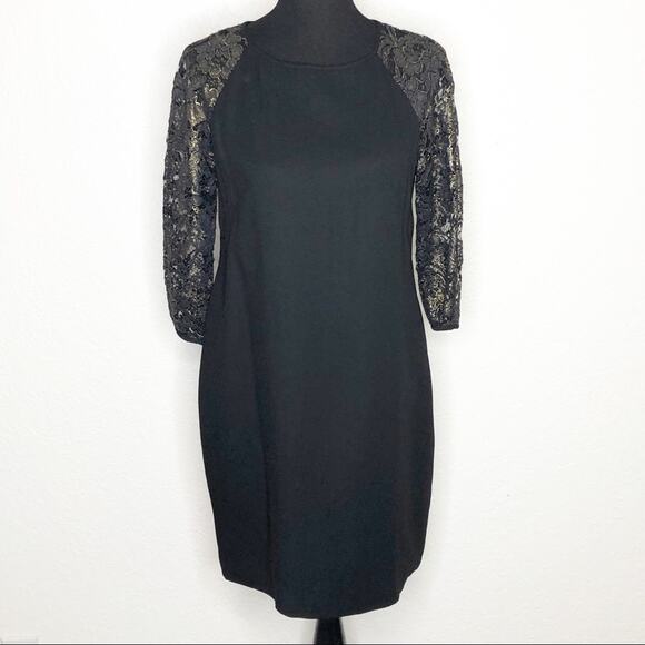 Tibi New York black gold lace sleeve sheath dress size 10 - Picture 1 of 14